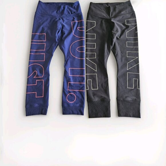 Nike Leggings Womens XS Lot of 2 Dri-Fit Swoosh Spell Out JDI Cropped Stretch - Picture 16 of 16